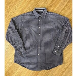 Roundtree & Yorke Button Up Shirt Mens Lg Maroon Gray Gingham 80s Two-Ply Cotton